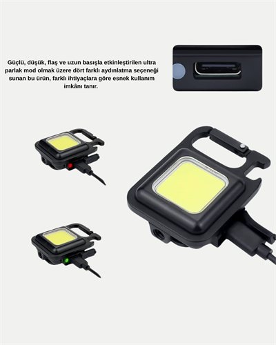 USB Type-C Şarjlı Mini Fener – Manyetik, Katlanabilir ve Şişe Açacaklı Tasarım