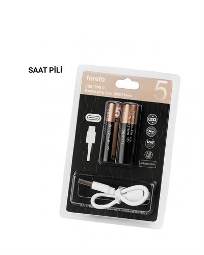 USB Type-C ile Hızlı Şarj Edilebilen AA Lityum Pil