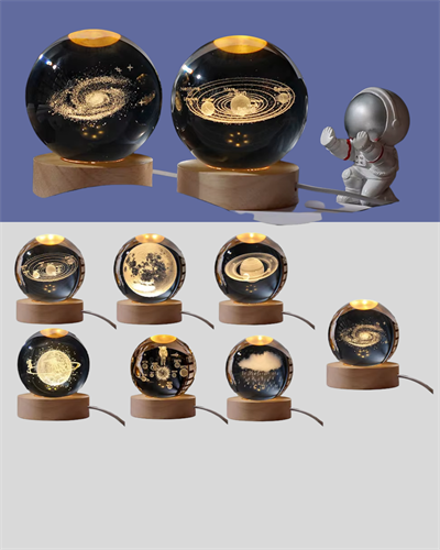 USB’li 3D Astronot Kristal Küre – Modern Uzay Temalı Gece Lambası