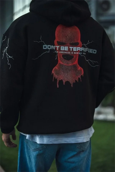 Üç İplik Kapüşonlu Baskılı Oversize SweatShirt- Siyah