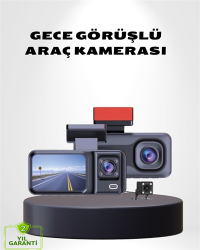 Üç Kameralı Dash Cam 170° Geniş Açılı Full HD Gece Görüşlü