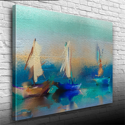 Üç Yelkenli Tekne Yağlıboya Kanvas Tablo 50 x 70