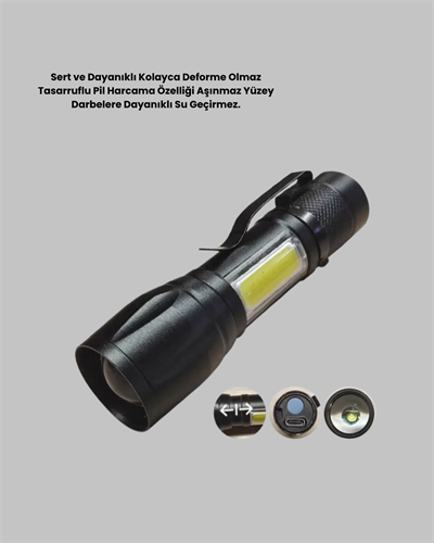 Ultra Dayanıklı 4 Mod Şarjlı Işıldak | Suya ve Darbeye Dayanıklı | 100.000 Saat LED Ömrü