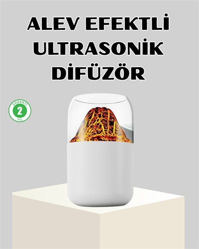 Ultrasonik Alev Efektli Aromaterapi Difüzörü USB Şarjlı ve Otomatik Kapanma Özellikli