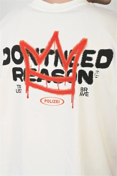 Unisex Bisiklet Yaka Baskılı Oversize T-Shirt - Beyaz