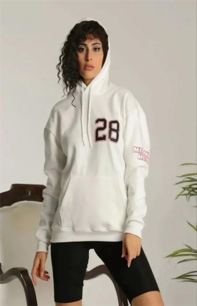 Unisex Kapşonlu Baskılı Sweetshirt - Beyaz