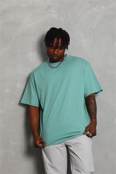 Unisex Oversize Düz Bisiklet Yaka T-Shirt - Mint Yeşili