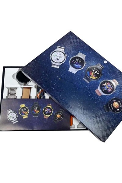 Unısex Yuvarlak Ekranlı 7 Kordonlu Akıllı Saat GPS Destekli Çoklu Kordon Seçeneği