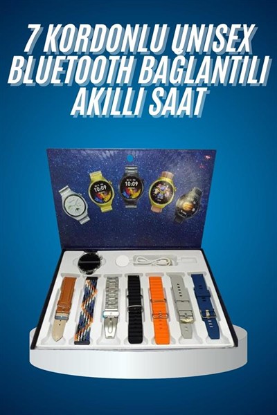 Unısex Yuvarlak Ekranlı 7 Kordonlu Akıllı Saat GPS Destekli Çoklu Kordon Seçeneği