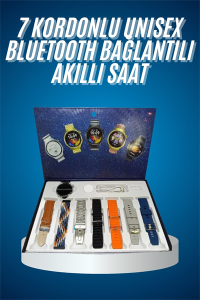 Unısex Yuvarlak Ekranlı 7 Kordonlu Akıllı Saat GPS Destekli Çoklu Kordon Seçeneği