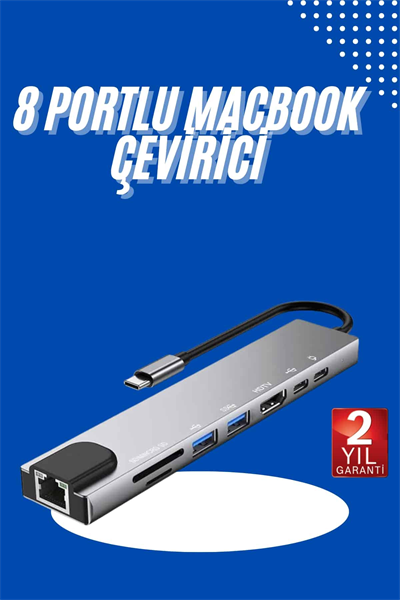 Usb Type-c Hub Dönüştürücü Çevirici Çoklayıcı Macbook Çevirici 8 Portlu