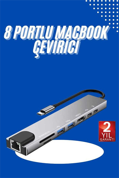 Usb Type-c Hub Dönüştürücü Çevirici Çoklayıcı Macbook Çevirici 8 Portlu