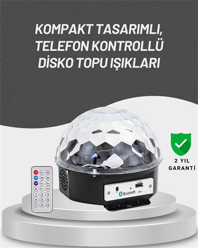 Uzaktan Kumandalı RGB LED Disko Topu Bluetooth Hoparlörlü