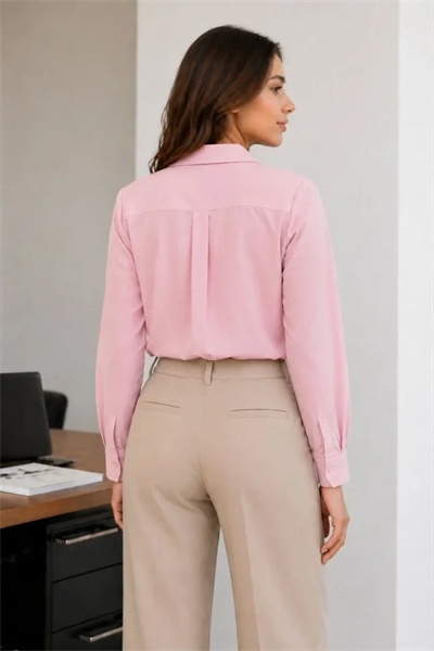 Uzun Kol Gömlek Düğmeli Klasik Yaka Günlük Ve Ofis Şıklığına Uygun - Toz Pembe