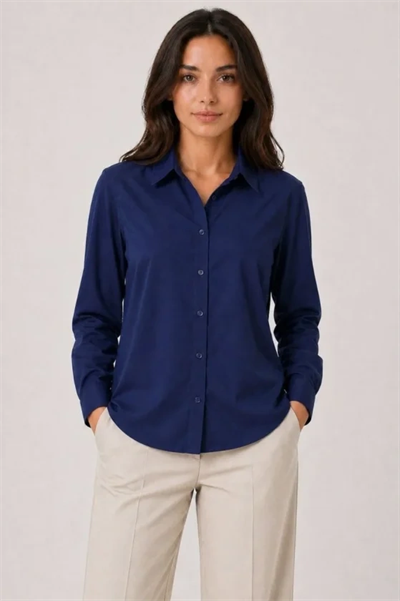 Uzun Kol Gömlek Düğmeli Klasik Yaka Günlük Ve Ofis Şıklığına Uygun - Lacivert