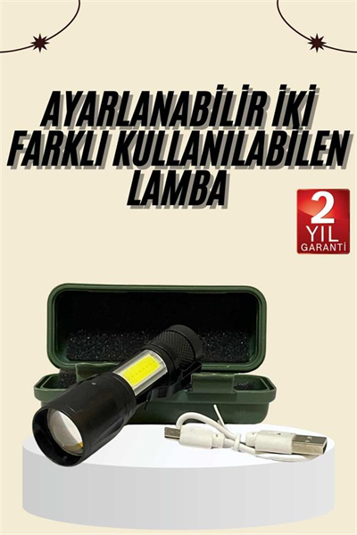 Uzun Menzilli Şarjlı El Feneri Uzun Ömürlü Led Işık Lamba