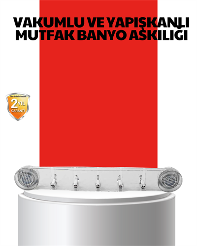 Vakumlu ve Yapışkanlı Mutfak Banyo Askılığı 5 Bölmeli Pratik Düzenleyici