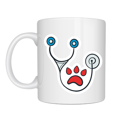 Veteriner Temalı Porselen Kupa MODEL 178 – Patili Stetoskop Tasarımlı Kahve Kupası – Veterinerlere ve Hayvan Severlere Hediye Kupa