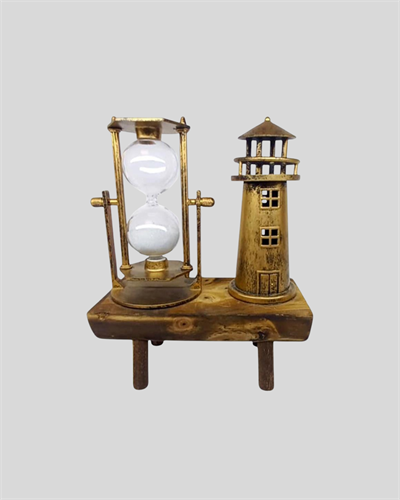 Vintage Kum Saati + Deniz Feneri Modeli – Ahşap Gövdeli Masa Üstü Dekor