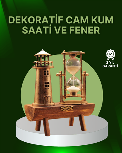 Vintage Kum Saati + Deniz Feneri Modeli – Ahşap Gövdeli Masa Üstü Dekor