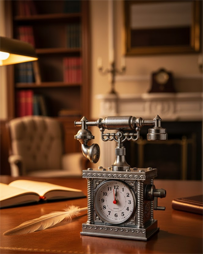 Vintage Telefon Tasarımlı Masa Saati ve Çalar Saat Dekoratif Model