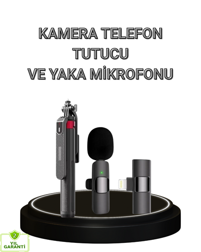 Vlog ve Canlı Yayın İçin Çift Yaka Mikrofonu ve Tripodlu Selfie Çubuğu Seti