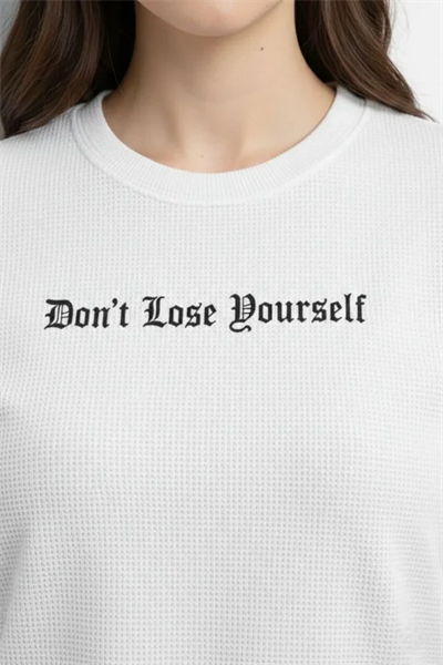 Wafıl Kumaş Tişört Regular Kalıp Bisiklet Yaka Baskılı Günlük Basic T-Shirt - Beyaz