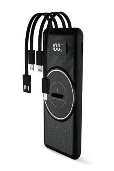 Wireless Powerbank 10000 Mah LED Ekranlı Dahili Kablolu Hızlı Şarj