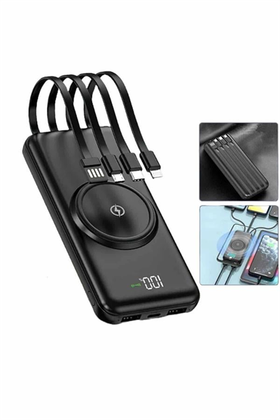 Wireless Powerbank 10000 Mah LED Ekranlı Dahili Kablolu Hızlı Şarj