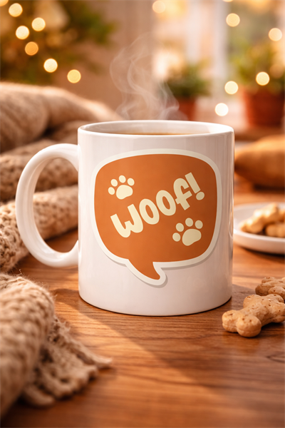 Woof! Köpek Temalı Porselen Kupa Model 54 – Sevimli Patili Tasarım, Kahve & Çay Kupası, Hayvanseverlere Özel Hediye