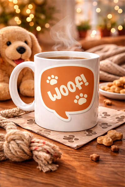 Woof! Köpek Temalı Porselen Kupa Model 54 – Sevimli Patili Tasarım, Kahve & Çay Kupası, Hayvanseverlere Özel Hediye