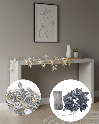 Yaldızlı Gümüş Yaprak LED Işık Pilli Dekoratif Ortam ve Yılbaşı Aydınlatması