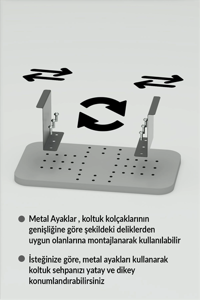 Yan Sehpa Ayarlanabilir Tepsi DİKDÖRTGEN Dekoratif Modern Yatay Dikey Koltuk Sehpası KREM