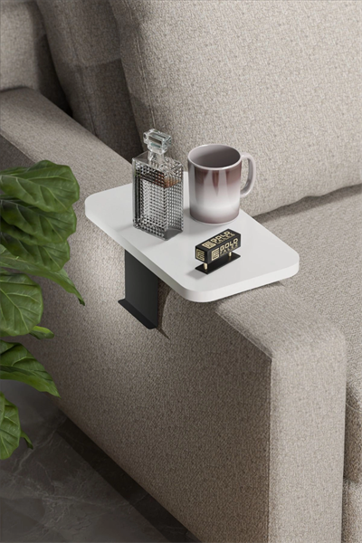 Yan Sehpa Ayarlanabilir Tepsi DİKDÖRTGEN Dekoratif Modern Yatay Dikey Koltuk Sehpası BEYAZ