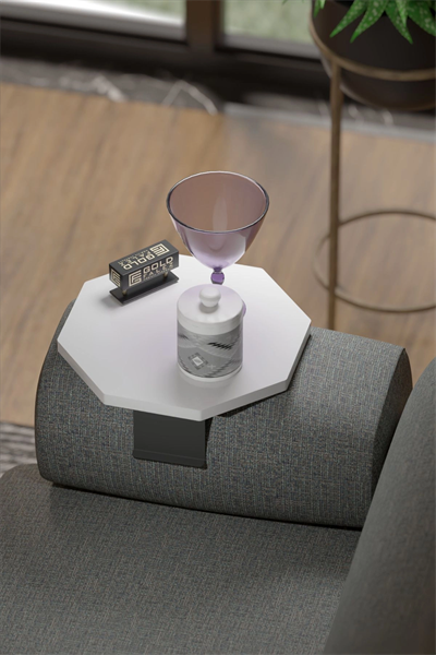 Yan Sehpa Ayarlanabilir Tepsi Dekoratif Modern Tepsi SEKİZGEN Beyaz