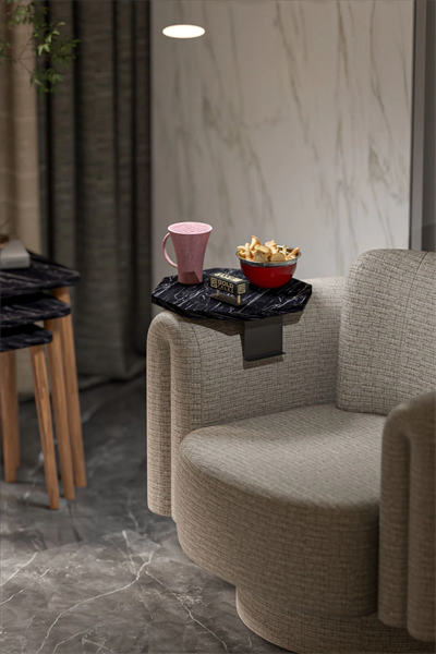 Yan Sehpa Ayarlanabilir Tepsi Dekoratif Modern Tepsi SEKİZGEN Bendir