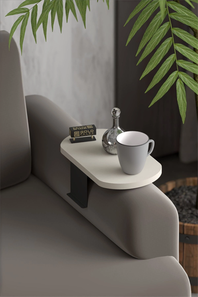 Yan Sehpa Ayarlanabilir Tepsi OVAL Dekoratif Modern Yatay Dikey Koltuk Sehpası KREM