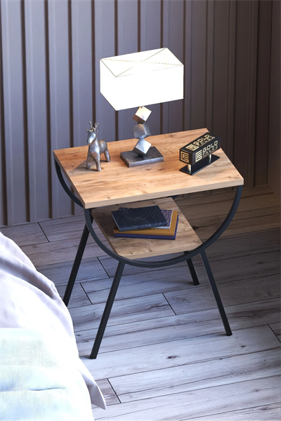 Yan Sehpa Komodin Metal Ayak CEVİZ