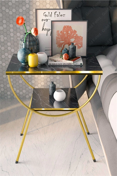 Yan Sehpa Komodin Metal Ayak Çift Gold Bendir