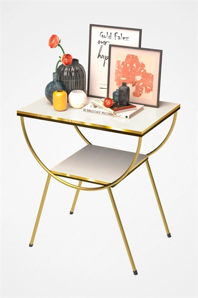 Yan Sehpa Komodin Metal Ayak Çift Gold Beyaz