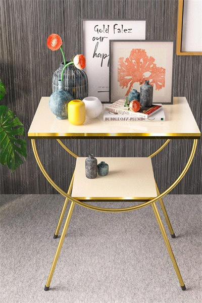 Yan Sehpa Komodin Metal Ayak Çift Gold Krem