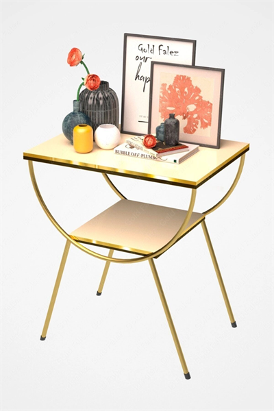 Yan Sehpa Komodin Metal Ayak Çift Gold Krem