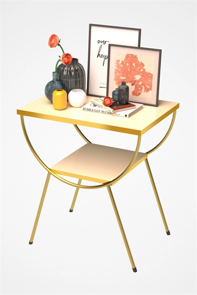 Yan Sehpa Komodin Metal Ayak Gold Krem Tv Ünitesi Yanında Kullanıma Uygun Fırsat Ürünü