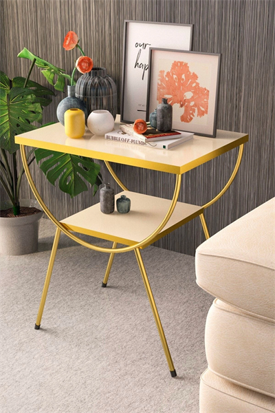 Yan Sehpa Komodin Metal Ayak Gold Krem Tv Ünitesi Yanında Kullanıma Uygun Fırsat Ürünü