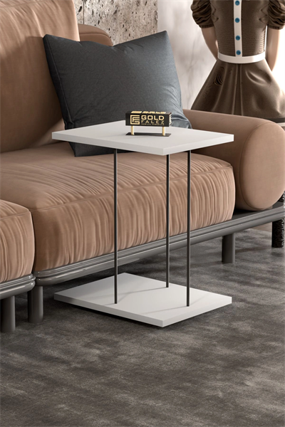 Yan Sehpa Tekerlekli Servis Sehpası HND Dikdörtgen Beyaz