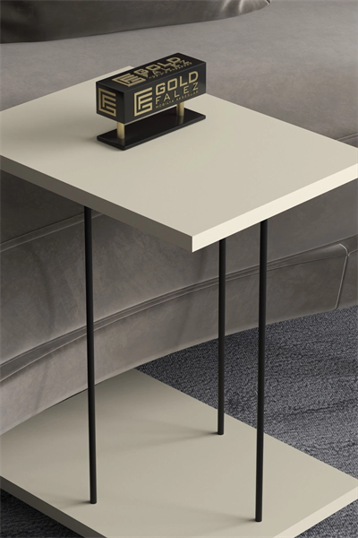 Yan Sehpa Tekerlekli Servis Sehpası HND Dikdörtgen Krem