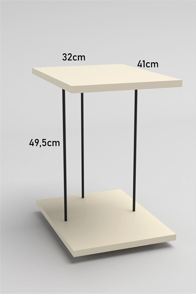 Yan Sehpa Tekerlekli Servis Sehpası HND Dikdörtgen Krem