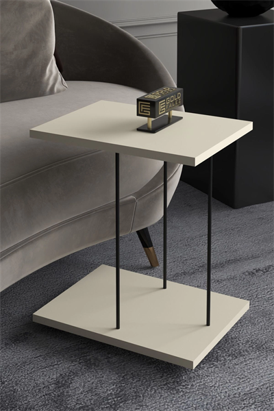 Yan Sehpa Tekerlekli Servis Sehpası HND Dikdörtgen Krem