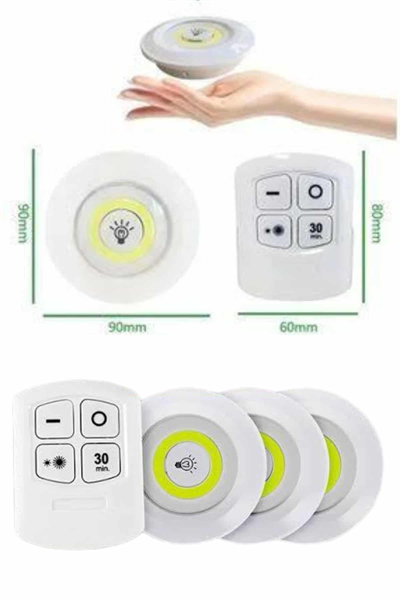 Yapışkanlı 3lü Spot Led Işık Lamba Montajsız Pilli Uzaktan Kumandalı