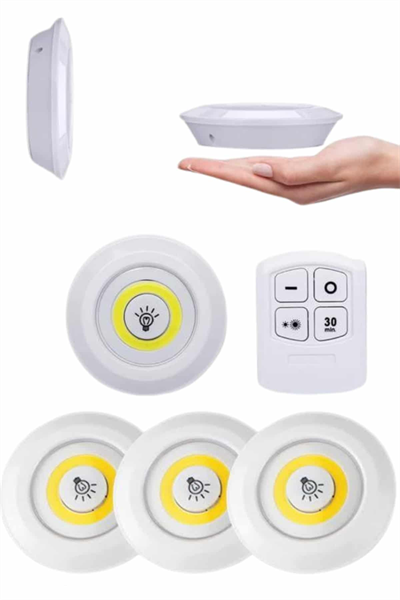 Yapışkanlı 3lü Spot Led Işık Lamba Montajsız Pilli Uzaktan Kumandalı